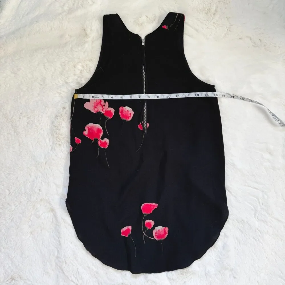 Aritzia Black Floral Sleeveless Blouse XXS - Red Poppy Print - Picture 3 of 4